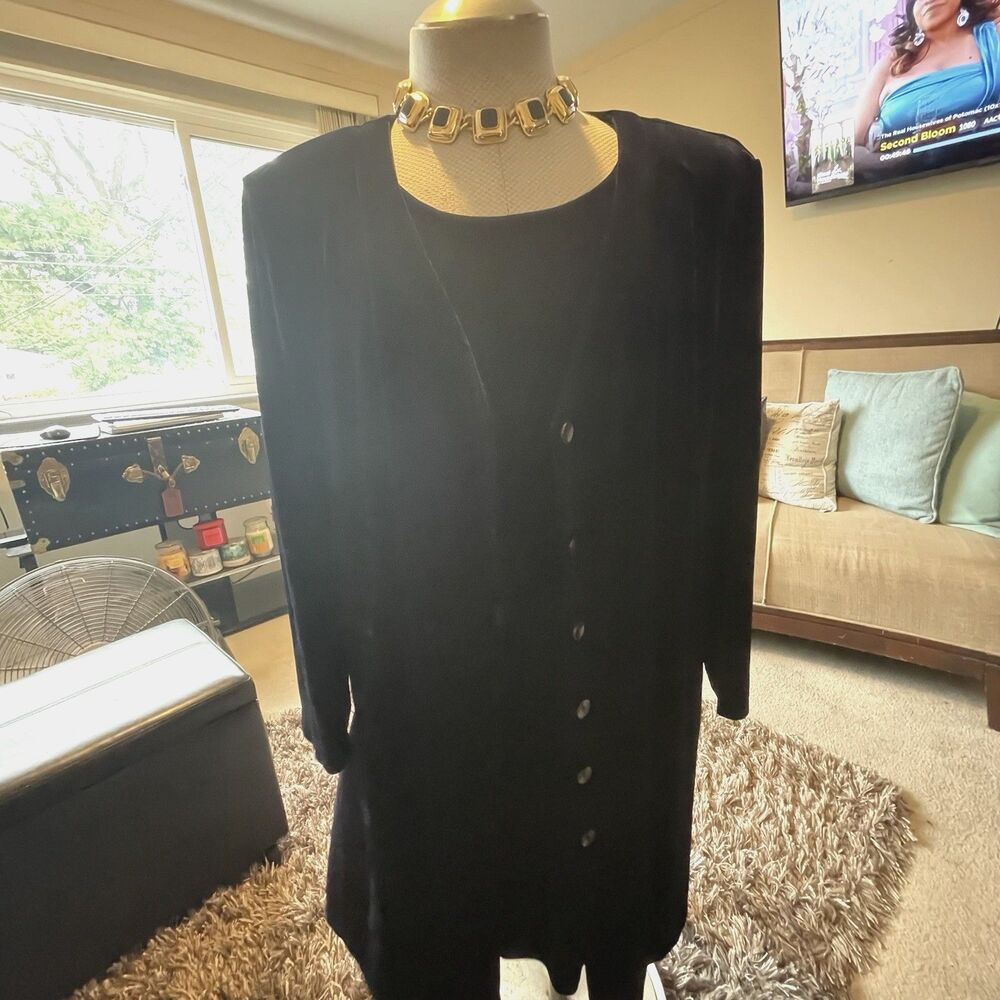 Vintage 2pc Womens Whimsigoth Velvet Dress &Jacket Blue Size 14W Holiday Witchy